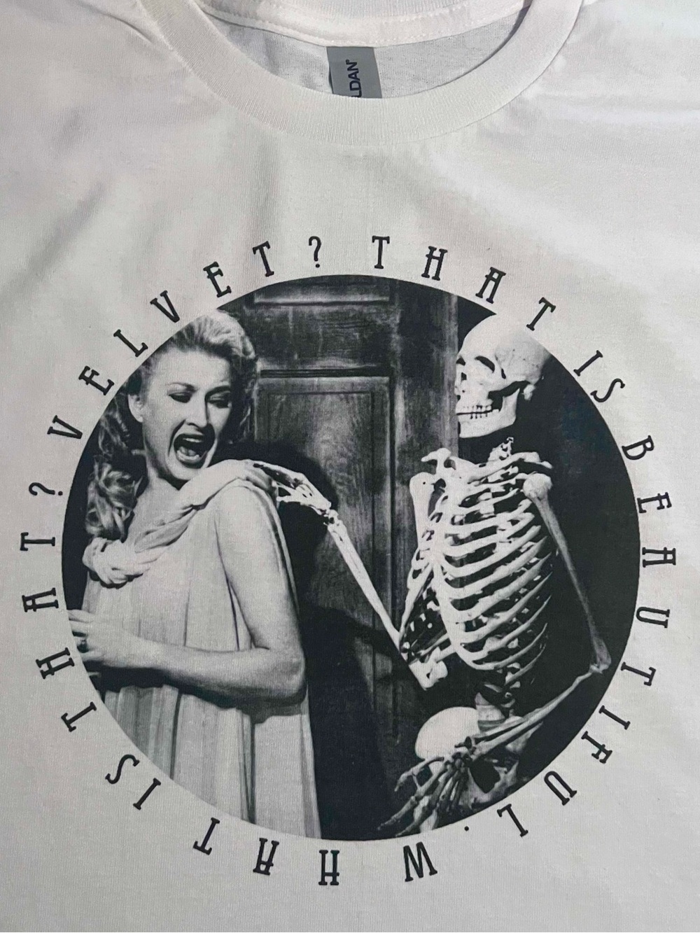 What is that? Velvet? Funny retro horror weird White Unisex shirt